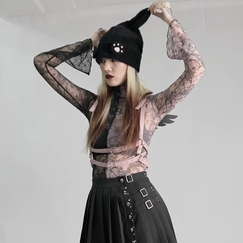 庞克柴郡猫魔法兽耳毛帽 - 帽子 - 其他材质 黑色