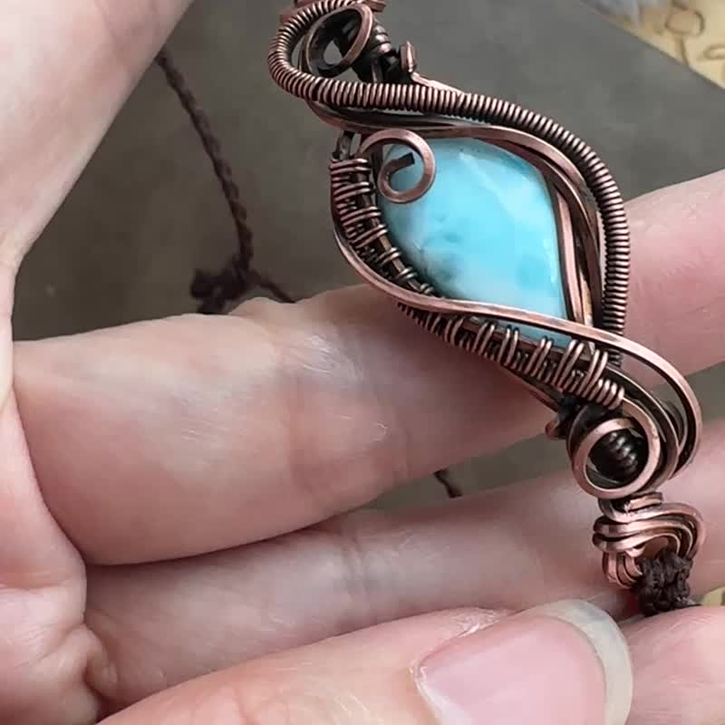 WW413 全手工编织 绕铜线 复古做旧 wire wrap 海纹石 手环 - 手链/手环 - 铜/黄铜 咖啡色
