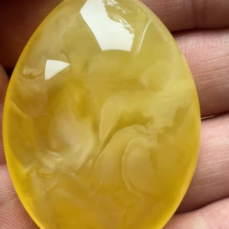 独家透明波罗的海琥珀吊坠 天然稀有纹理 手工制作 - 项链 - 半宝石 黄色