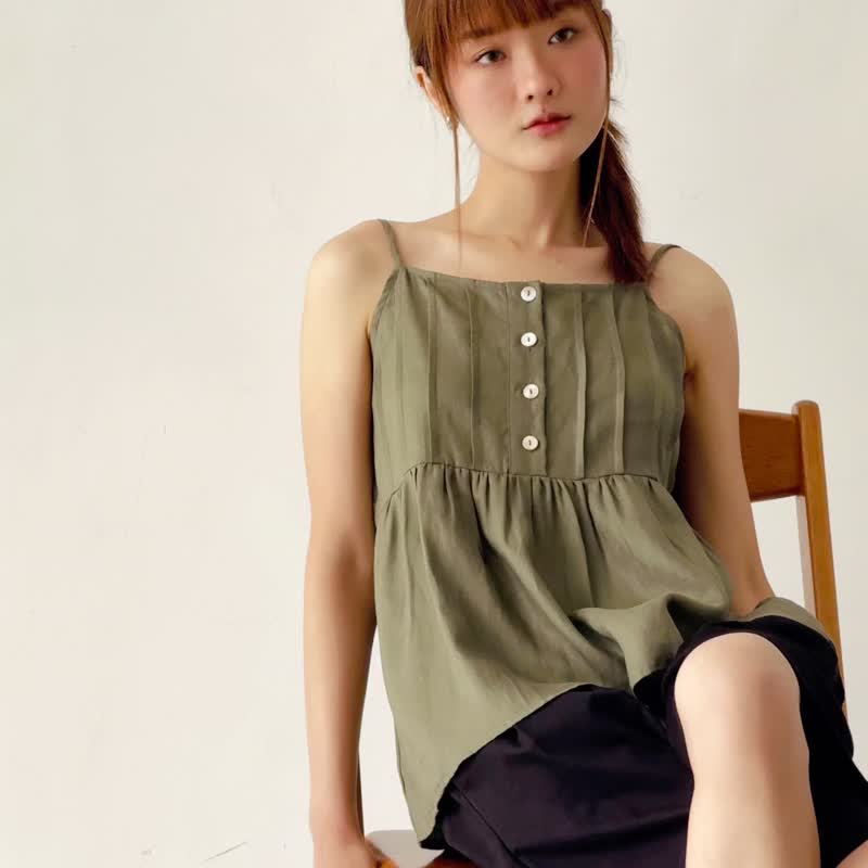 麻肩带上衣 - 橄榄绿 - 女装上衣 - 棉．麻 绿色