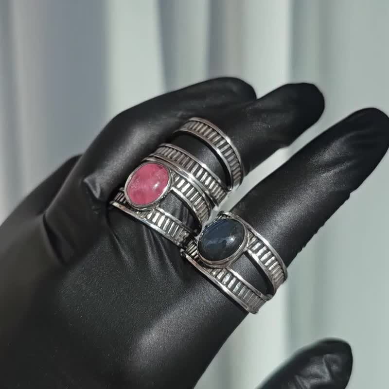 Rhodochrosite Labradorite 戒指 古银 开口戒指 주카이 JUKAI - 戒指 - 纯银 银色
