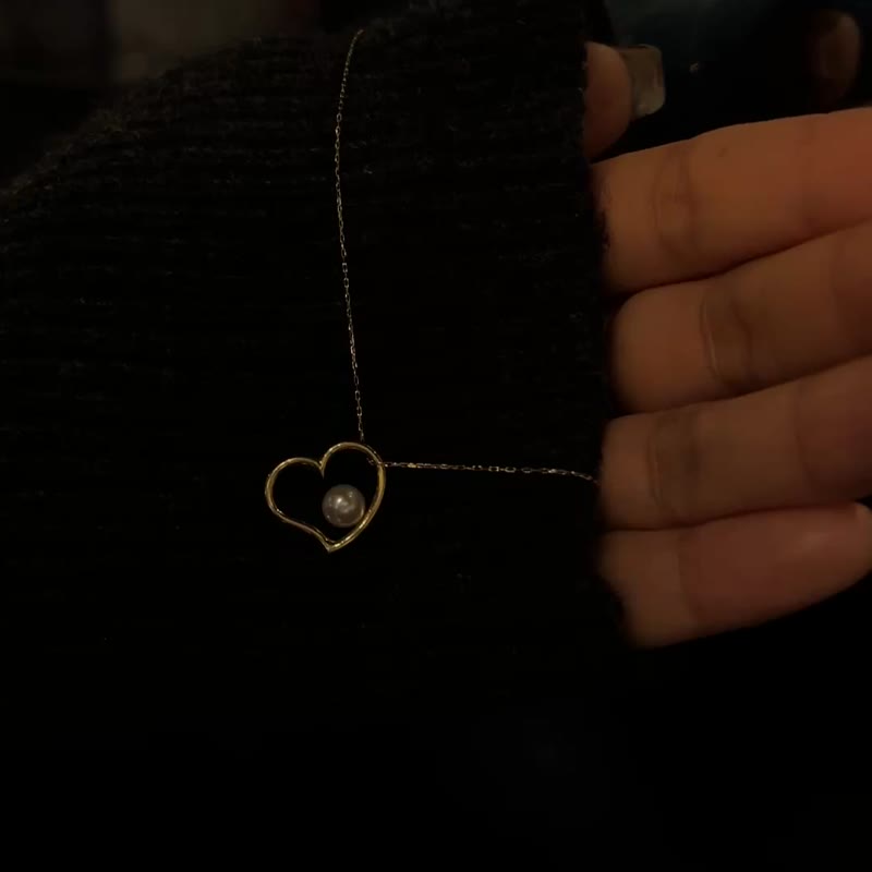 爱心项链  Love Necklace- 18K纯金日本Akoya珍珠项链 - 项链 - 贵金属 金色