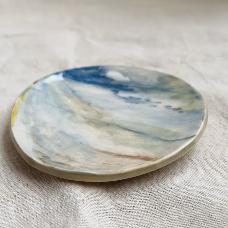 海  远方的小白云 手绘陶 10.5 X 10.2 x 1.5 cm - 摆饰 - 陶 
