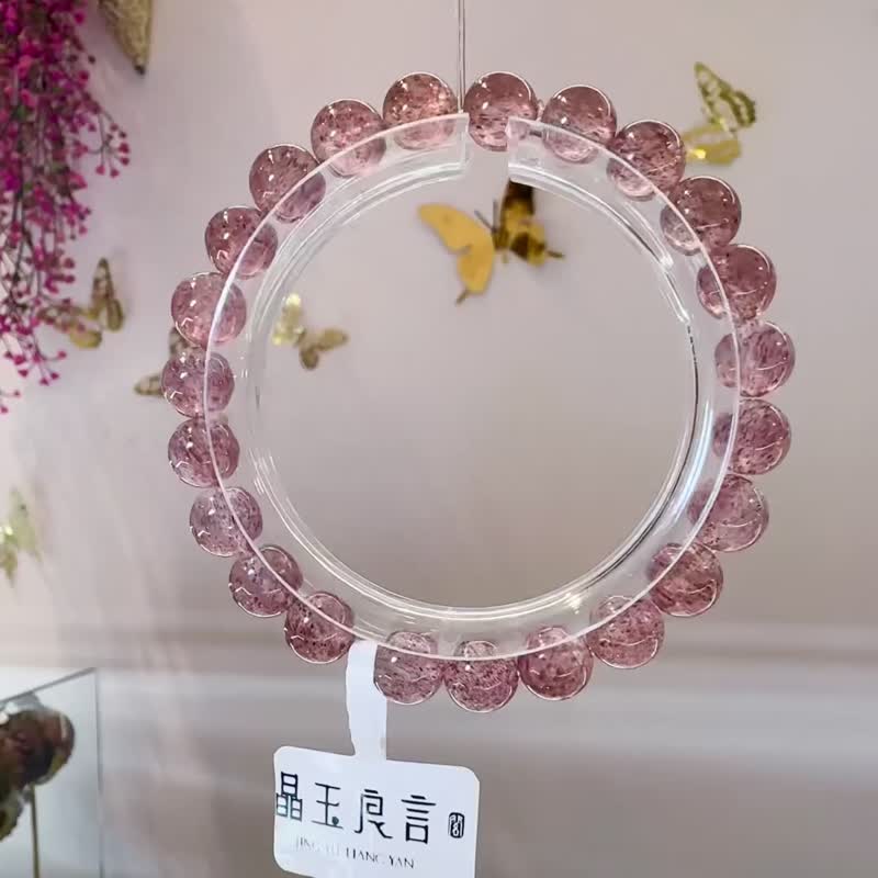 天然顶级白体红草莓晶满矿8mm水晶桃花人缘增加个人魅力 - 手链/手环 - 水晶 粉红色