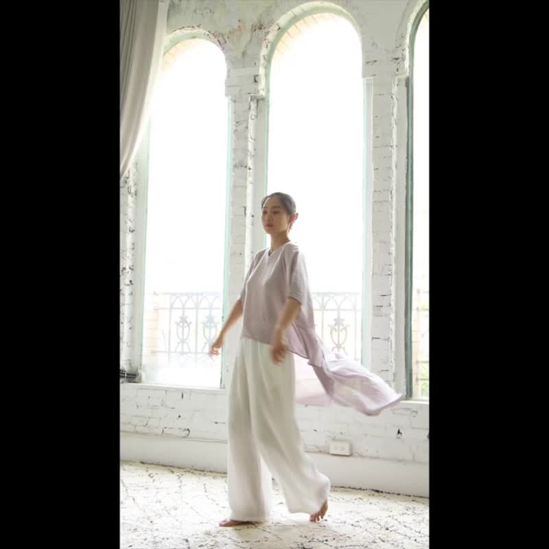 前短后长宽版洋装上衣 / 慕斯布 深蓝 - 女装上衣 - 棉．麻 蓝色