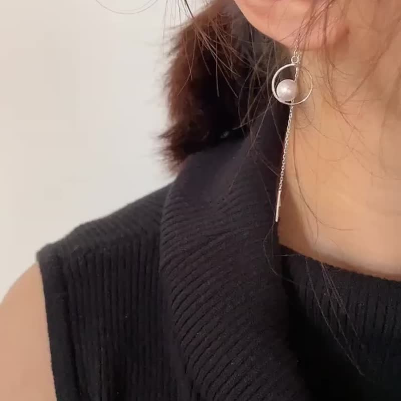 日本Akoya 6.5-7mm垂吊式 可调长短款 S925 耳线耳环款 - 耳环/耳夹 - 珍珠 银色