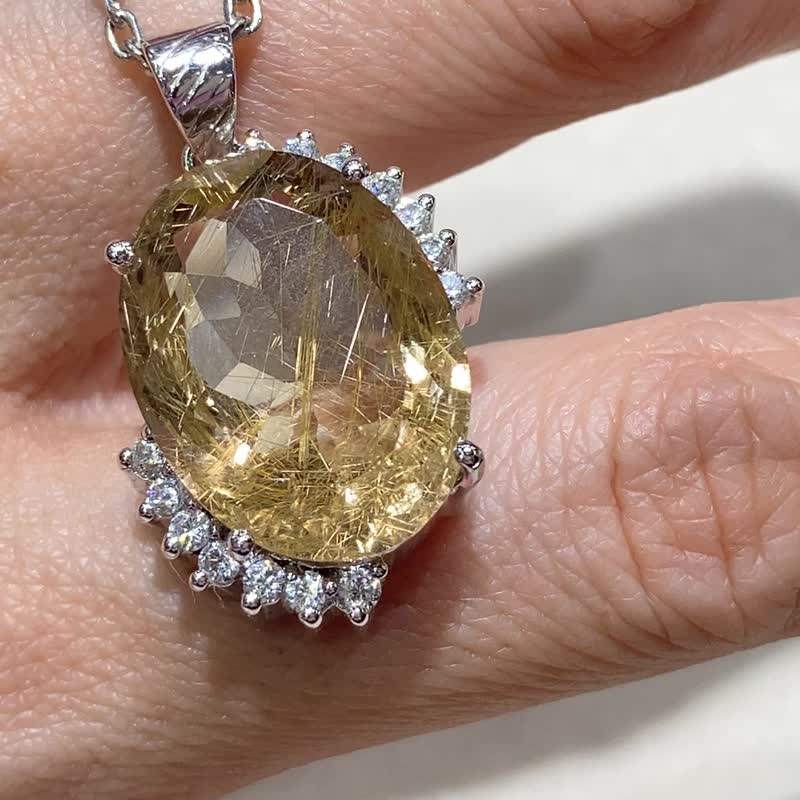 天然 金发晶 吊坠 印度制 925纯银 - 项链 - 半宝石 