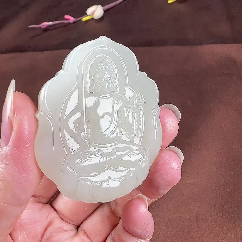 天然新疆和田玉羊脂玉不动明王吊坠 生肖鸡的守护神本命佛 - 吊饰 - 玉石 