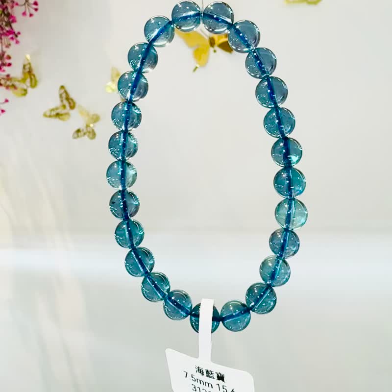 已卖出啰浓色海蓝海蓝宝水晶7.5mm15.6g平衡情绪减缓压力提高沟通 - 手链/手环 - 水晶 蓝色
