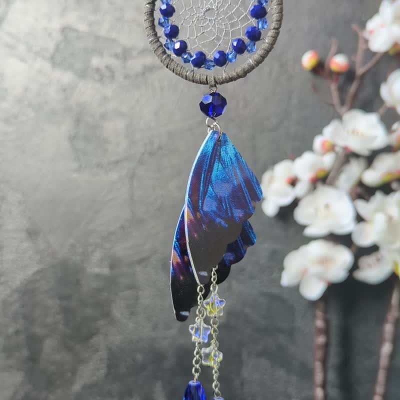 Handmade Butterfly Wings Dream Catcher Car Rear View Mirror Charm - Suncatcher - 墙贴/壁贴 - 玻璃 蓝色