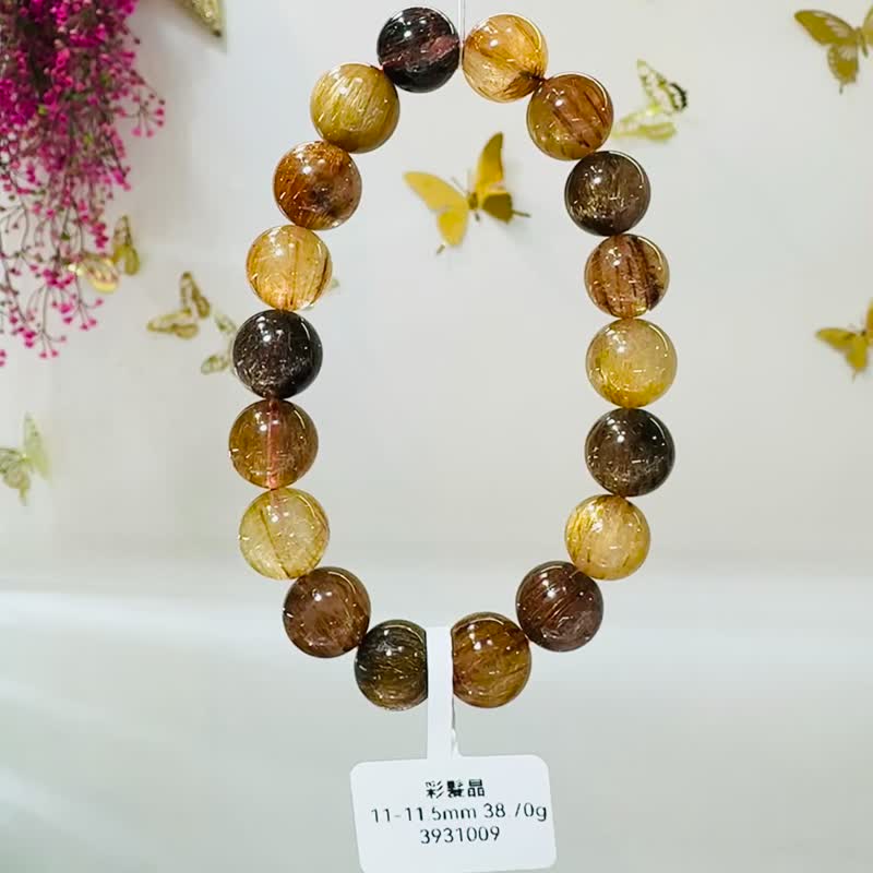 钱钱色爆闪老矿大地色铜发晶金发晶11.5mm38.70g正财偏财运势提升 - 手链/手环 - 水晶 金色
