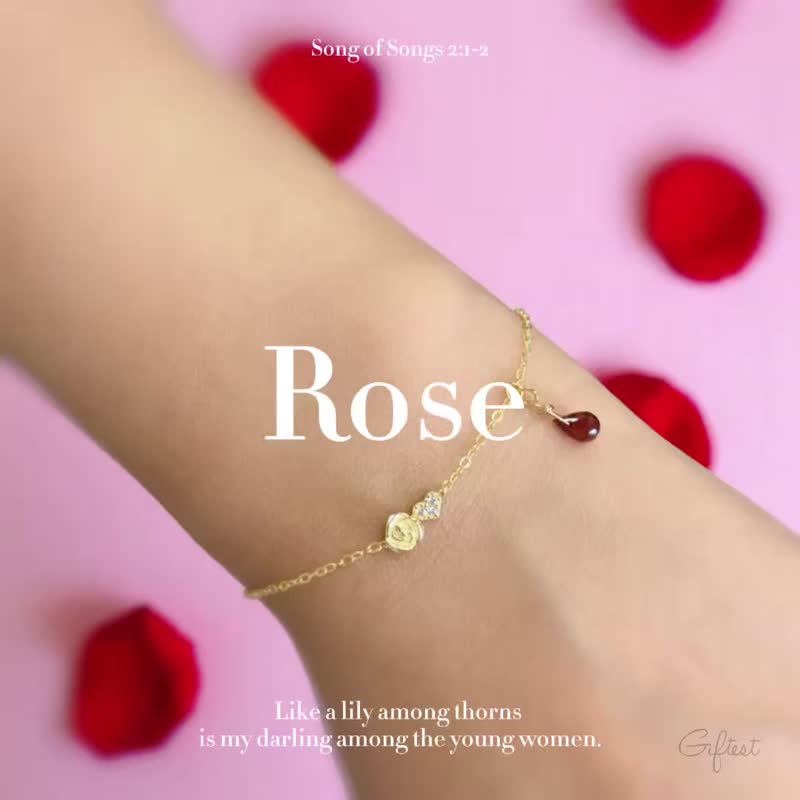 925纯银镀18K金/沙仑的玫瑰花 女生女友情人节礼物礼盒手链B43 - 手链/手环 - 贵金属 金色