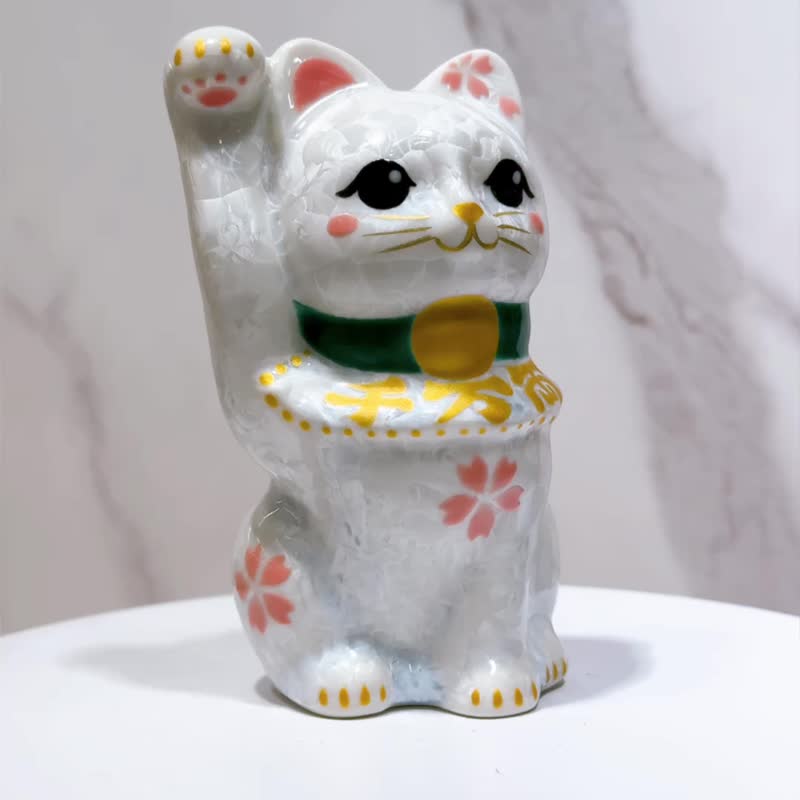 【皓樱聚福】日本清水烧招财猫 | 花结晶 白 - 千万両 - 摆饰 - 瓷 白色