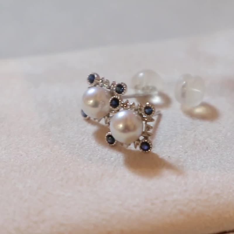 日本 Akoya 珍珠耳环 5mm 18k金镶钻 天然钻石 - 耳环/耳夹 - 珍珠 银色