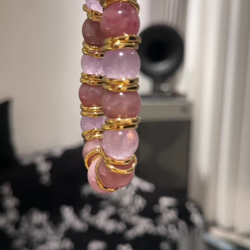 朋克甜心 | 14mm薰衣草紫水晶玫瑰紫马粉紫锂辉18K金天然水晶手镯 - 手链/手环 - 水晶 多色