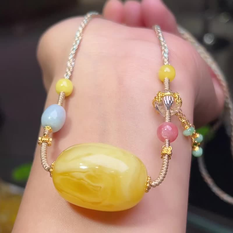 纯天然原矿俄料蜜蜡桶珠 枣珠锁骨链 直径30*21毫米 蜡质好 - 吊饰 - 水晶 