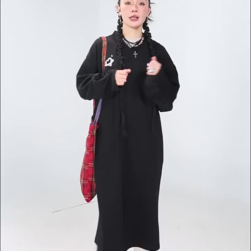 褶皱拼接T恤裙女休闲显瘦长袖连衣裙洋装 - 洋装/连衣裙 - 棉．麻 