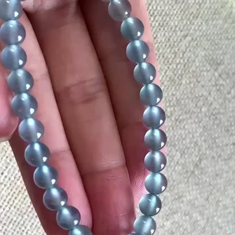 冰种翡翠天然翡翠A玉玉珠玉链手链 • 冰玻种蓝刚翡翠手串 - 手链/手环 - 玉石 蓝色