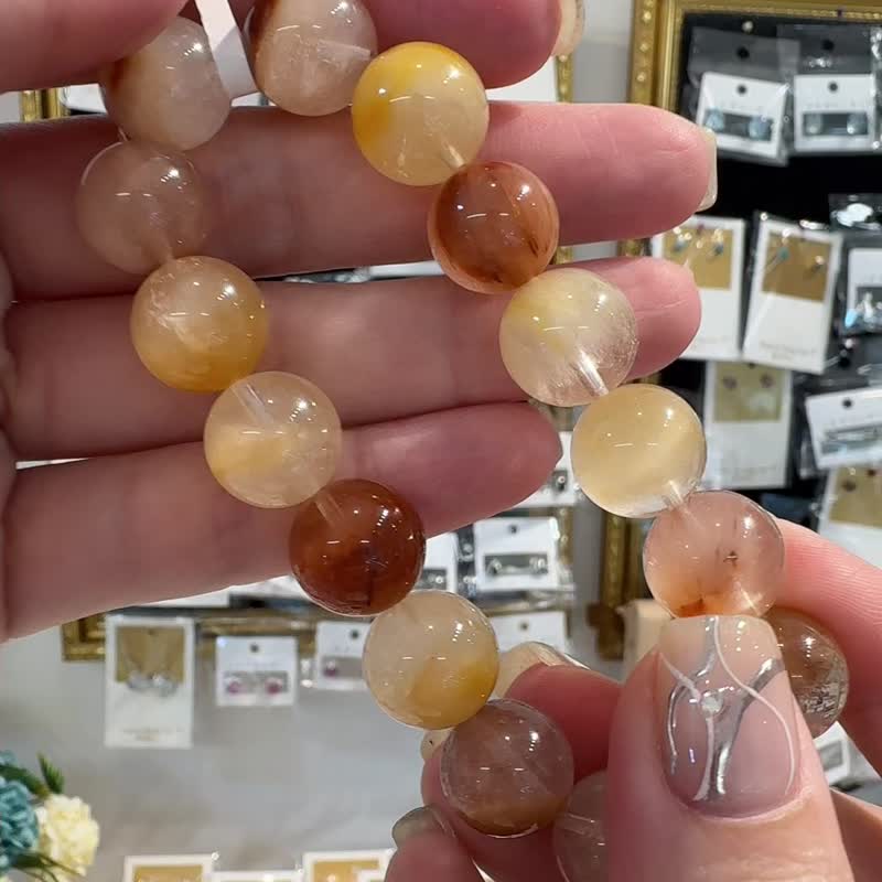 天然木质系暖色调兔毛水晶13mm50.8g护身符净化招财旺事业 - 手链/手环 - 水晶 多色