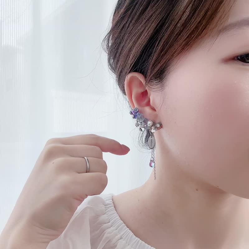 勿忘我 耳扣组合 玻璃 透亮 摇曳耳扣 - 耳环/耳夹 - 玻璃 蓝色