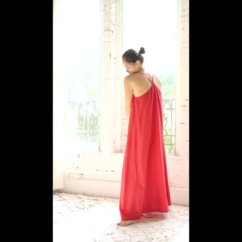 Y 背细肩带长洋装 / 慕斯布 湖水绿 - 洋装/连衣裙 - 棉．麻 蓝色