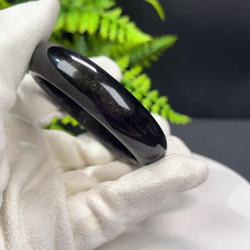 高品质 金曜石手镯 56+MM 洒金金沙黑曜石手环 魅力气场 自信决断 - 手链/手环 - 半宝石 金色