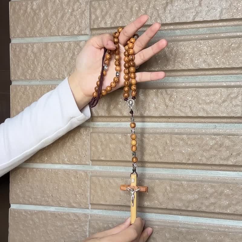 以色列进口橄榄木(8mm)耶稣结合圣母圣牌圣十字架念珠8230806 - 项链 - 木头 咖啡色