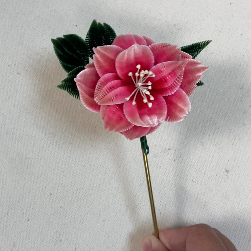 牡丹簪 永续绒花工艺 - 发饰 - 其他人造纤维 红色
