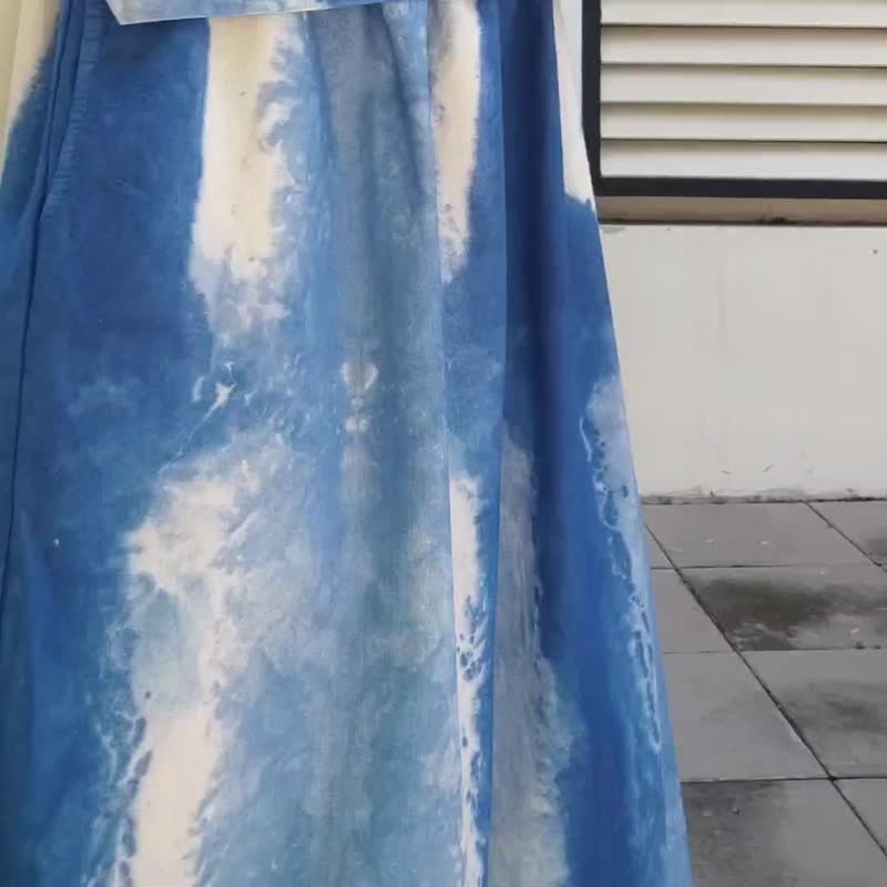 Jinda Pants C - 靛蓝色扎染宽裤 - 女装长裤 - 棉．麻 蓝色