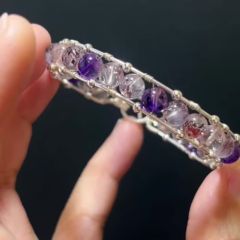 手工金属绕线 天然石 超七 超级七 手镯 - 手链/手环 - 半宝石 多色