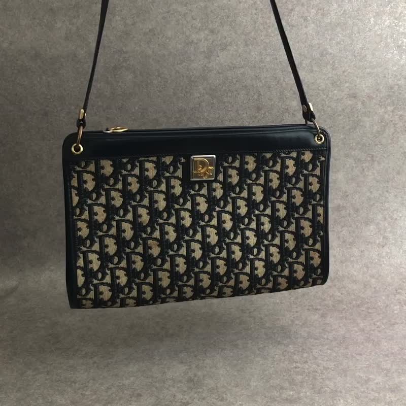 [日本直邮，全新二手包] Christian Dior Trotter 单肩包，海军蓝，标志提花，S463xx - 侧背包/斜挎包 - 棉．麻 蓝色