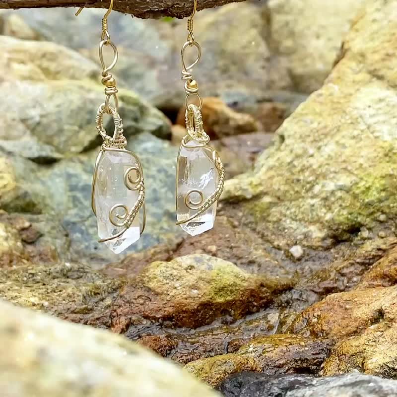 【高级喜马拉雅白水晶】手作耳环 / 天然原石 - 耳环/耳夹 - 宝石 白色