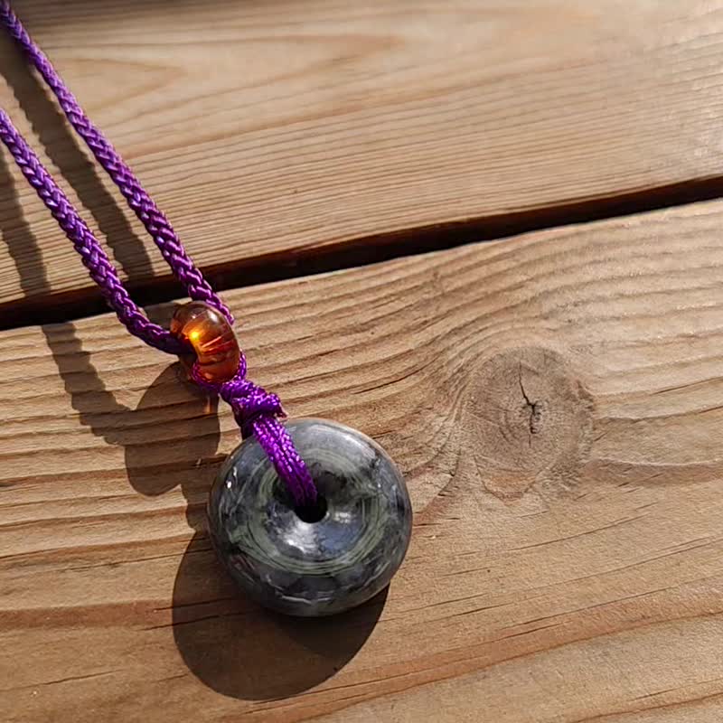 【亲翠】冰乌鸡云雾平安扣・潮黑气场・天然翡翠・JA-00035 - 项链 - 玉石 黑色