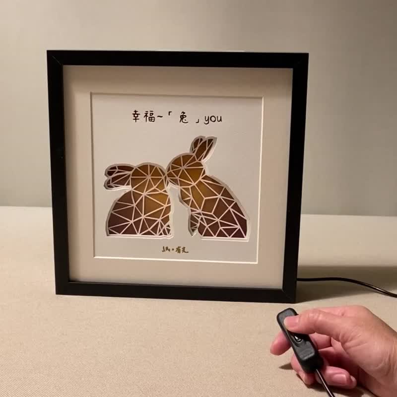 【爱 Two 兔】立体纸雕气氛灯 / 双兔相依 × 专属祝福 ( 黄红 ) - 灯具/灯饰 - 纸 多色