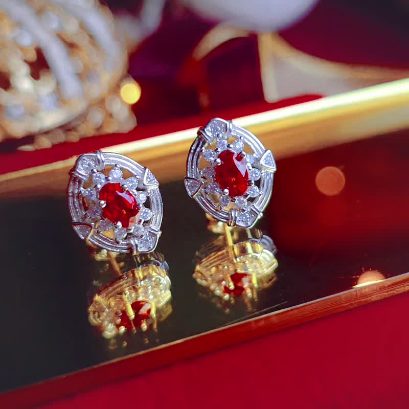 财富•健康•爱情|高级无烧缅甸鸽血红宝石1.2克拉-纯银日系耳环 - 耳环/耳夹 - 宝石 