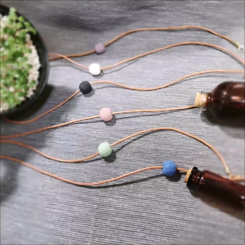 定制化礼物真皮x香氛石圆珠香氛项链 大颗香氛石6色可选 链长可调 - 锁骨链 - 真皮 多色
