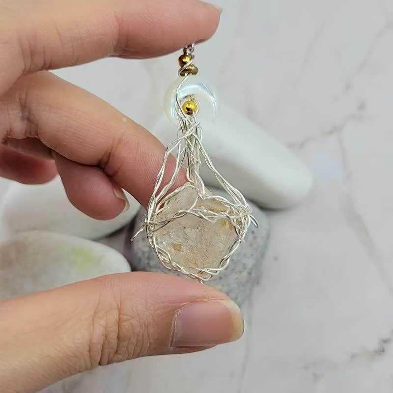 手工绕线 999纯银 骨干闪灵 灵摆 - 挂绳/吊绳 - 水晶 