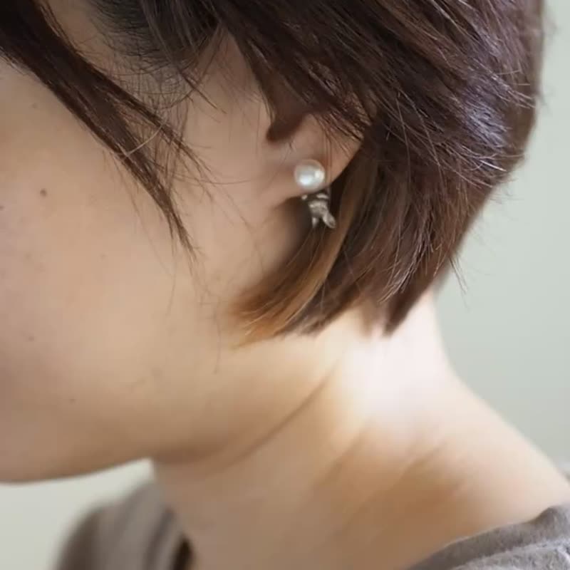 兔子珍珠耳环 银 单耳 - 耳环/耳夹 - 珍珠 银色