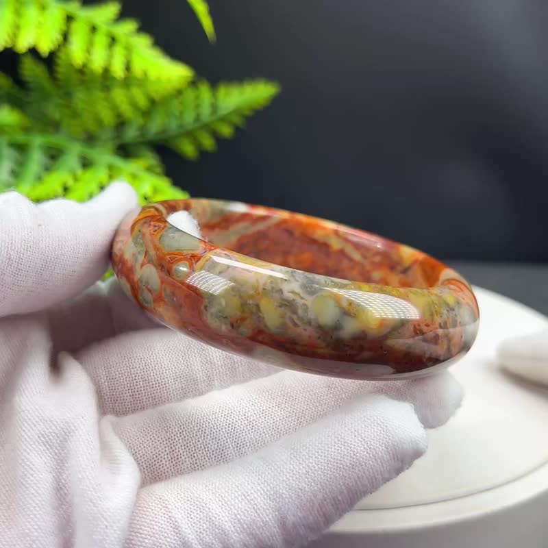 精美 墨西哥疯狂玛瑙手镯 57MM 高瓷玉化多彩云状锦纹 守护安宁 - 手链/手环 - 半宝石 多色