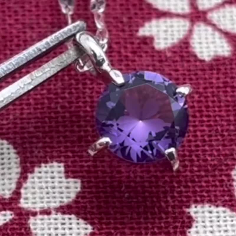 樱花宝石 紫水晶 纯银 925 项链 日本制造 包邮 - 项链 - 纯银 银色