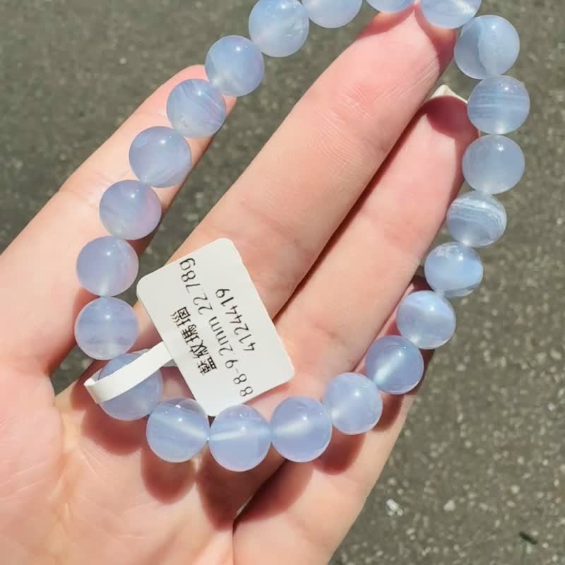 天然仙女色蓝纹玛瑙蕾丝云朵8.8-9.2mm22.78g安抚焦虑情绪沟通顺 - 手链/手环 - 水晶 蓝色