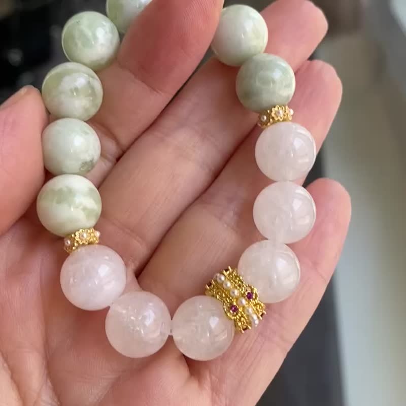 岫玉雪花白水晶手串 - 手链/手环 - 水晶 绿色
