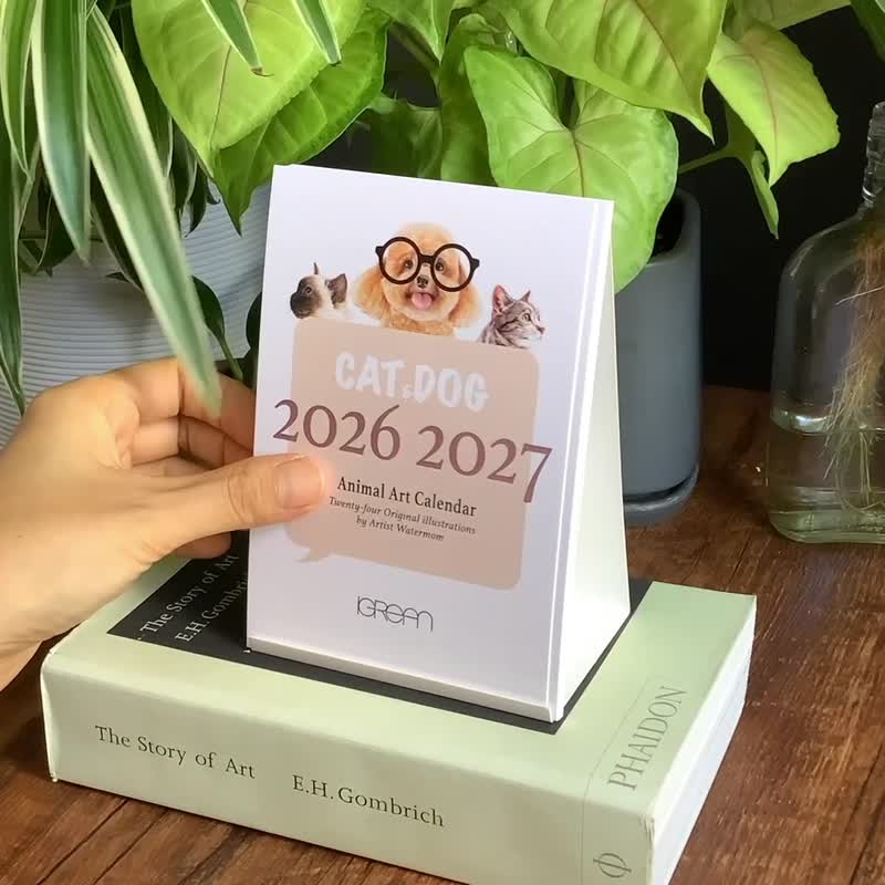猫狗双全 2026 2027香港台湾桌历24个月月历手绘猫狗插画圣诞礼物 - 年历/台历 - 纸 红色