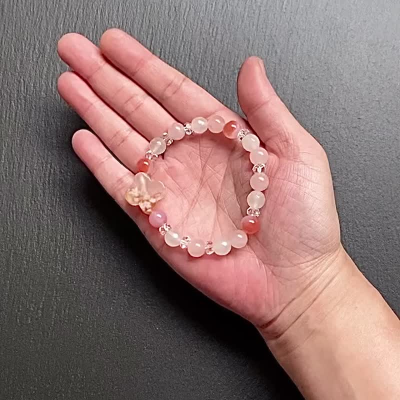 粉晶 白玉髓 盐源玛瑙 白水晶 樱花玛瑙四叶草水晶手链 定制化 - 手链/手环 - 水晶 多色