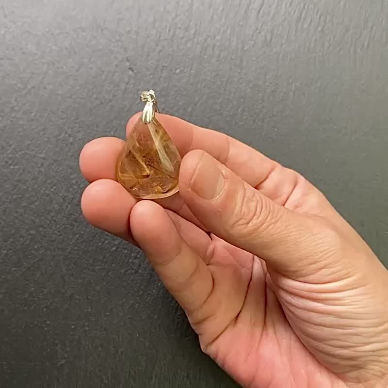 天然冰透体金发晶925纯银钛钢项链 招财开运 旺事业 招贵人 - 项链 - 水晶 金色