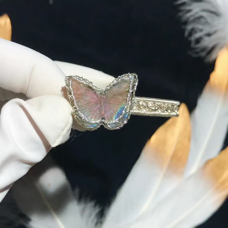 纯手工纯银制作彩色l拉长石蝴蝶手镯 - 手链/手环 - 宝石 多色