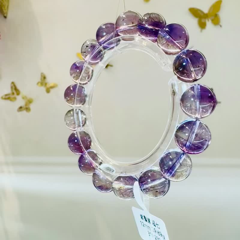 天然透体紫超七12mm39.69g水晶人缘净化三轮紫骨干带麟光细闪 - 手链/手环 - 水晶 紫色