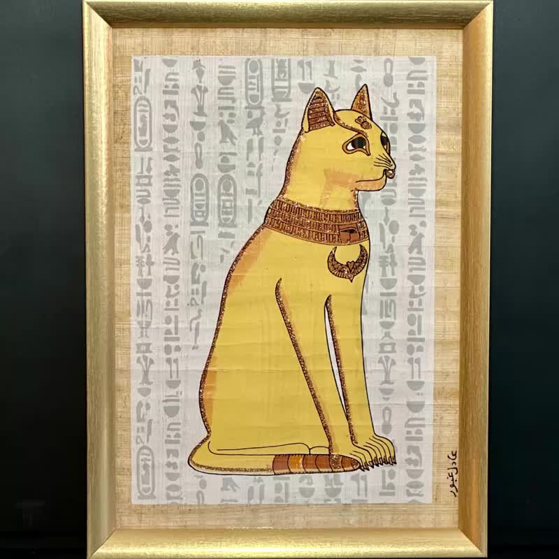 埃及纸莎草画埃及猫神白色底连金色画框 - 海报/装饰画/版画 - 纸 白色