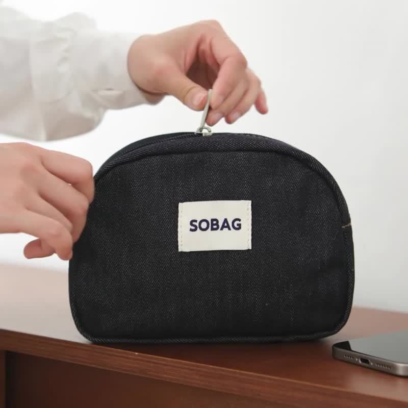 sobag日系文艺大容量收纳布包女丹宁牛仔布护理证件包轻便化妆包 - 手拿包 - 其他材质 蓝色