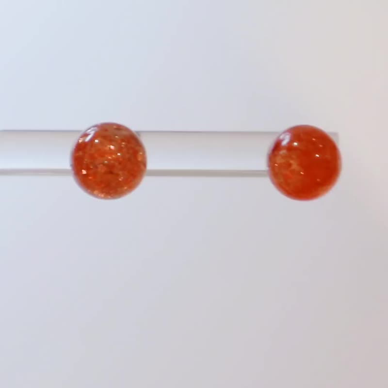 925纯银 金草莓石8mm。耳钉 - 耳环/耳夹 - 宝石 橘色